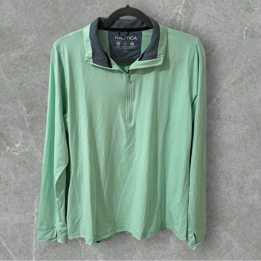 Nautica cool mint long sleeve 1/4 zip collared top moisture wick size large NWT